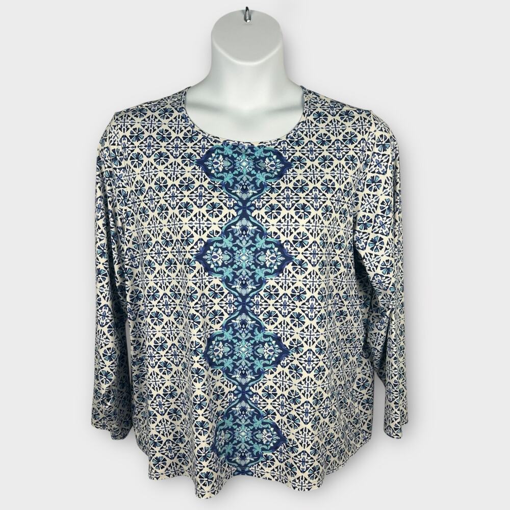 Lands End Long Sleeve Crew Neck Rash Guard Swim Outdoor Active Shirt 2X Blue Wht